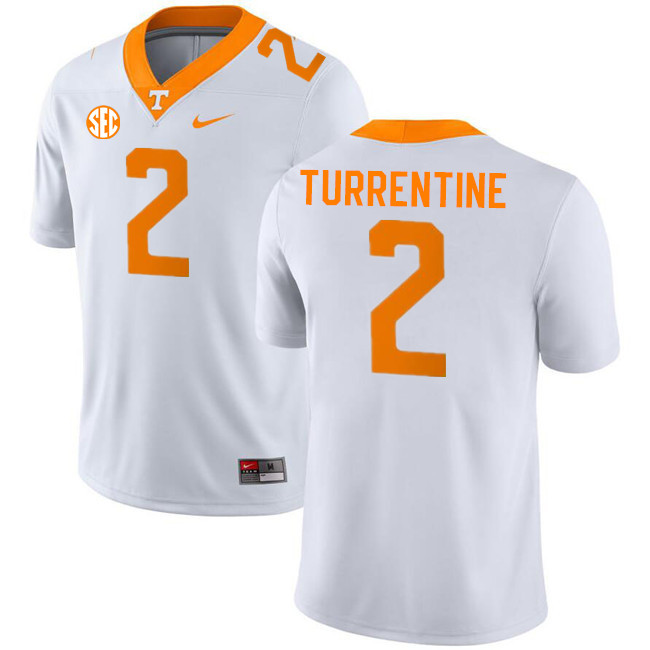 Men #2 Andre Turrentine Tennessee Volunteers College Football Jerseys Stitched-White